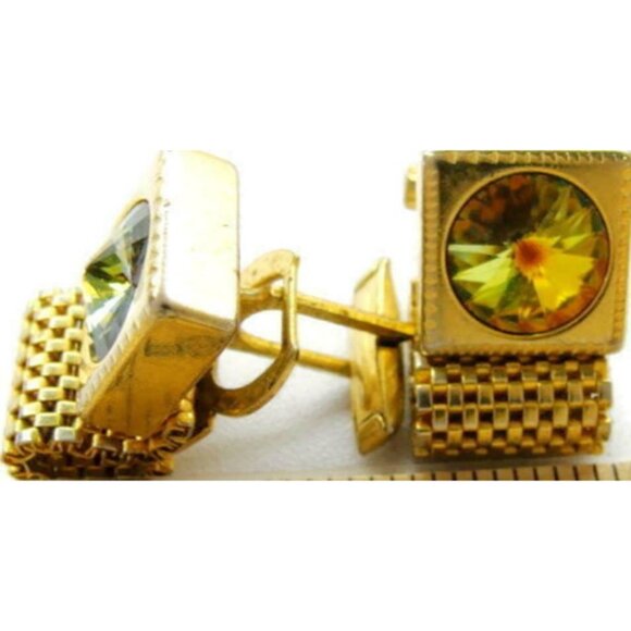 Rivoli Mesh Wraparound Cufflinks Crystal Rhinestone Bullet Cuff Link Men Vintage - Picture 1 of 5